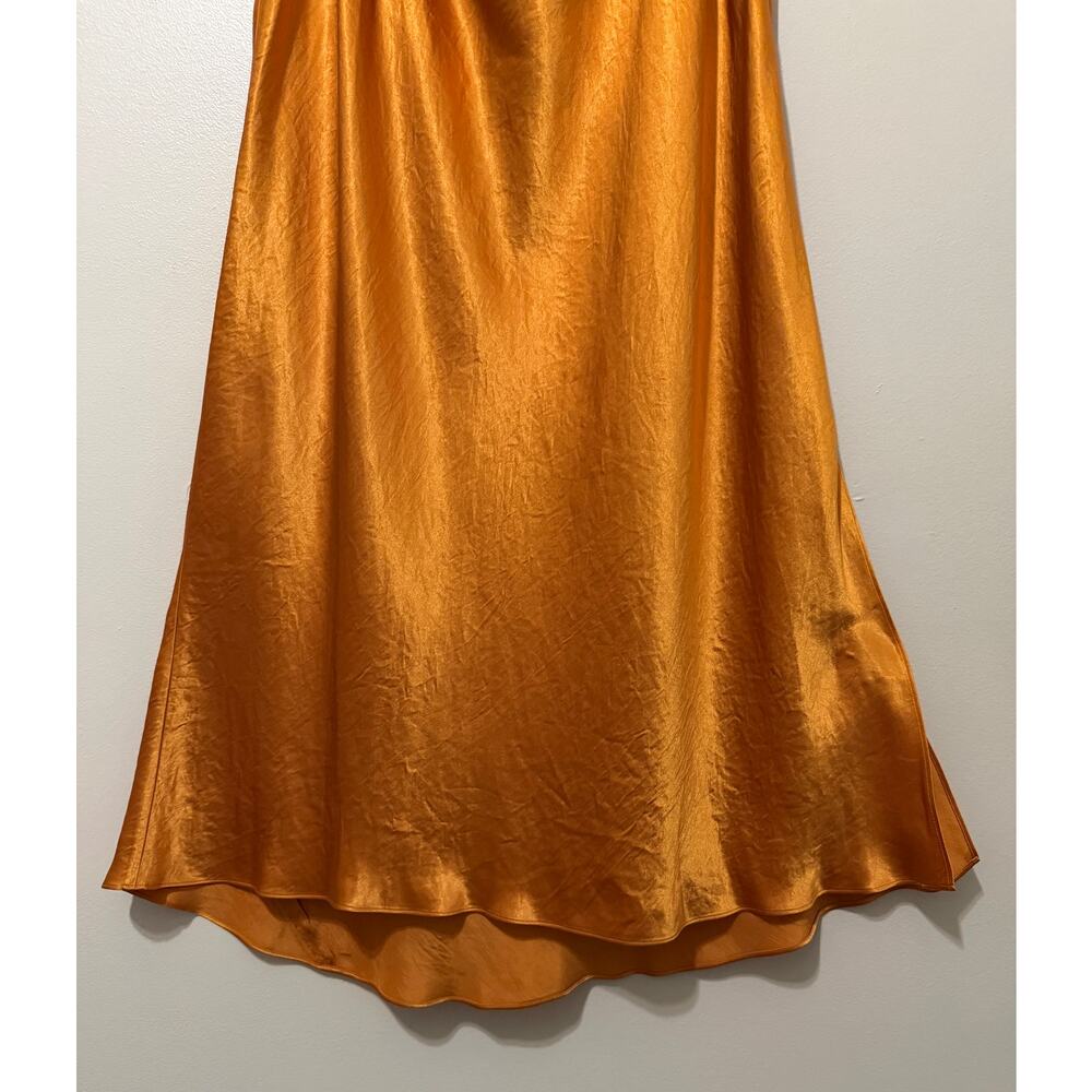 Vince Satin Midi Slip Skirt Gold Sap Orange 1X Luxurious Chic Classy - Picture 6 of 14